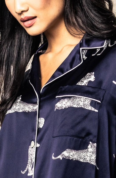 Petite Plume Panthere De Nuit Printed Silk Pajama Set In Navy
