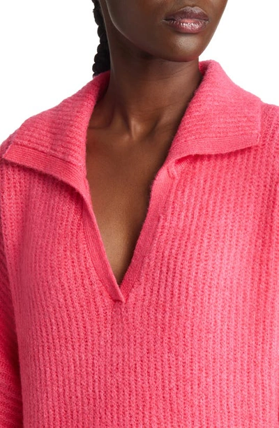 Shop Vero Moda Filene Ribbed Long Sleeve Sweater Dress In Hot Pink