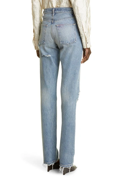 Shop Brandon Maxwell Distressed Straight Leg Nonstretch Denim Pants In Vintage Wash