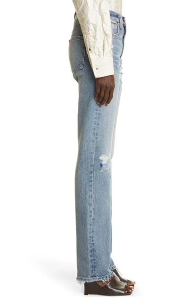 Shop Brandon Maxwell Distressed Straight Leg Nonstretch Denim Pants In Vintage Wash