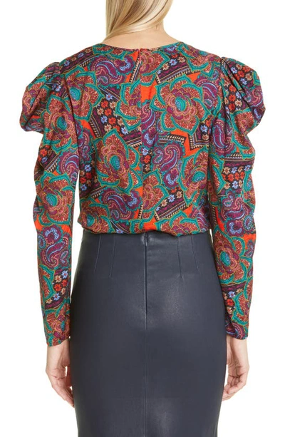 Shop Veronica Beard Simmons Paisley Floral Silk Blend Top In Flame Red Multi
