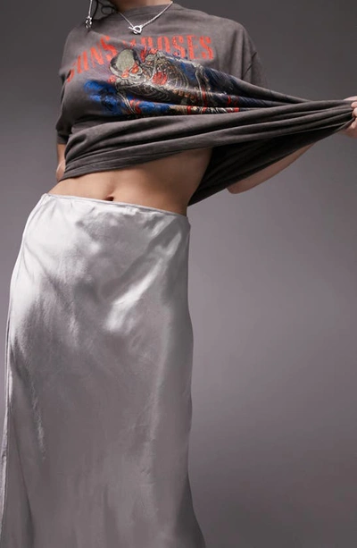 Shop Topshop Bias Cut Satin Maxi Skirt In Silver