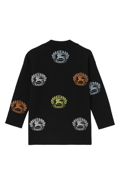 Shop Burberry Kids' Sidney Equestrian Knight V-neck Wool Blend Cardigan In Black Ip Pattern