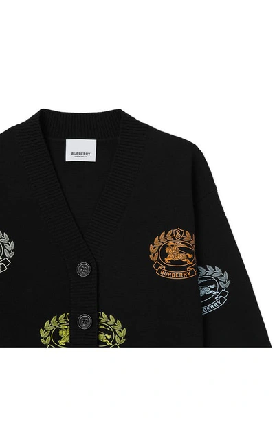 Shop Burberry Kids' Sidney Equestrian Knight V-neck Wool Blend Cardigan In Black Ip Pattern