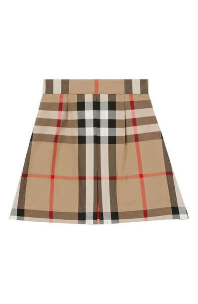 Shop Burberry Kids' Angelica Check Pleated Cotton Skirt In Archive Beige Ip Chk