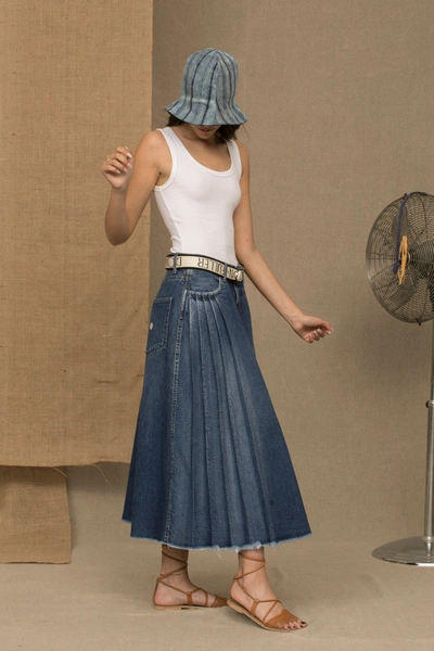 Shop Don The Fuller Chic Blue Denim Pleated Women's Skirt