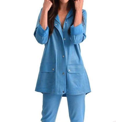 Shop Angel Microfiber Leather Long Hooded Jacket In Turquoise In Blue