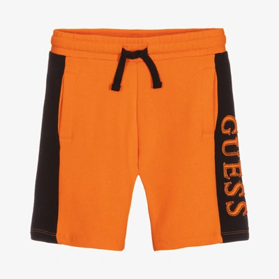 Shop Guess Boys Orange Cotton Logo Shorts
