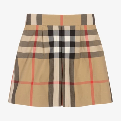 Shop Burberry Girls Beige Cotton Check Skirt