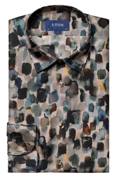Shop Eton Slim Fit Geometric Print Silk Dress Shirt In Light Beige