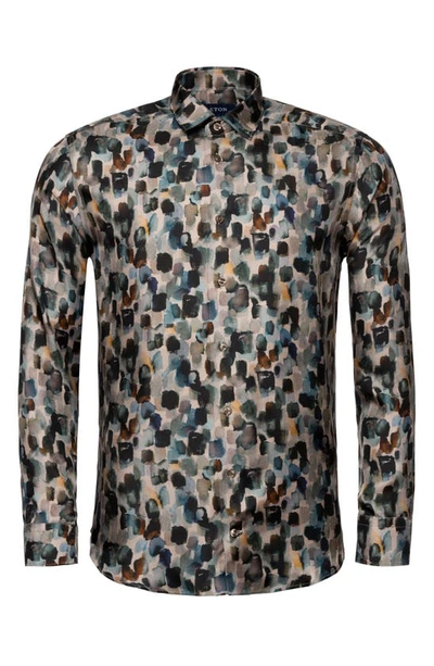 Shop Eton Slim Fit Geometric Print Silk Dress Shirt In Light Beige