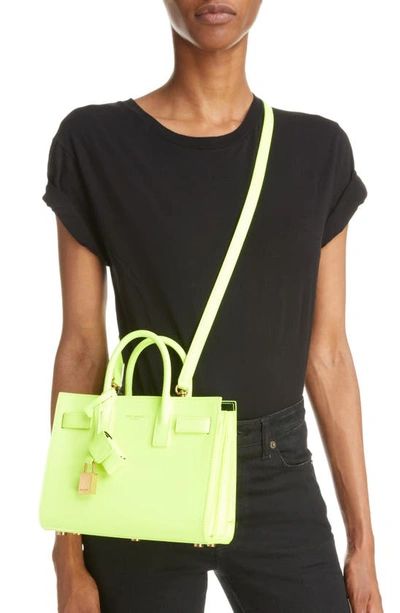 Shop Saint Laurent Nano Sac De Jour Neon Leather Top Handle Bag In Safety Yellow/ Nero