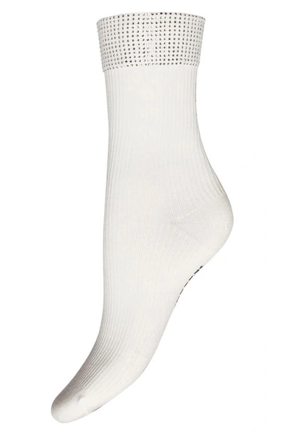 Shop Wolford Rhinestone Cuff Crew Socks In White