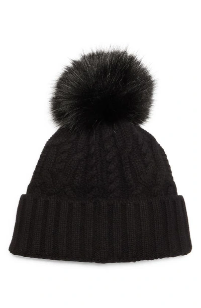 Shop Moncler Virgin Wool & Cashmere Rib Beanie With Faux Fur Pompom In Black