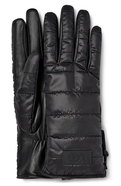 Ugg Faux Fur Lined Quilted Gloves In Black