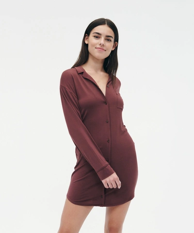 Shop Naadam Pajama Button Up Dress In Fig