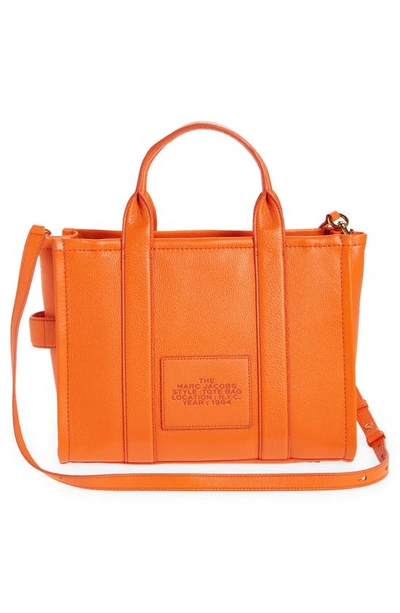 Shop Marc Jacobs The Leather Medium Tote Bag In Dragon Fire