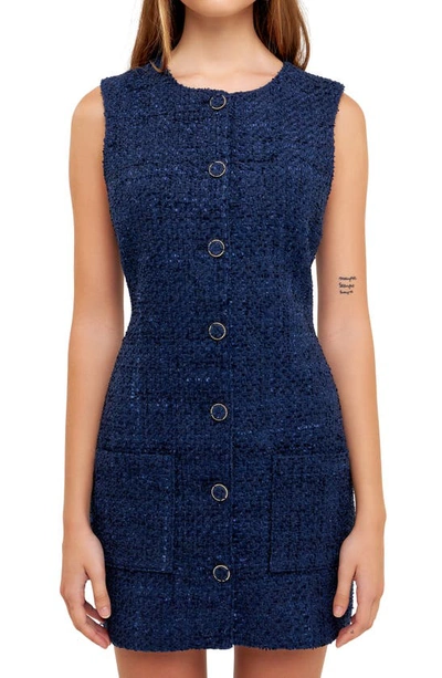 Shop Endless Rose Sleeveless Tweed Minidress In Navy