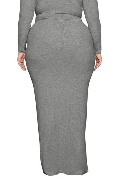 Skims Soft Lounge Ruched Stretch-jersey Maxi Skirt In Heather Gray