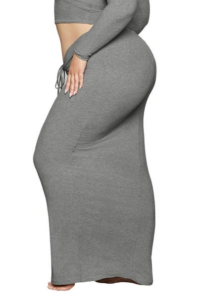 Skims Soft Lounge Ruched Stretch-jersey Maxi Skirt In Heather Gray