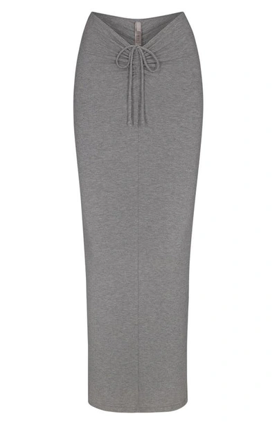 Skims Soft Lounge Ruched Stretch-jersey Maxi Skirt In Heather Gray