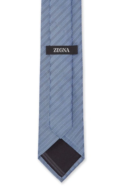 Shop Zegna Ties Brera Jacquard Stripe Silk Tie In Light Blue