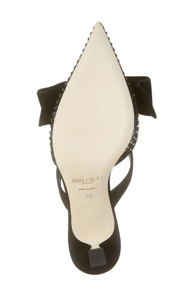 Shop Jimmy Choo Flaca Bow & Crystal Embellished Pointed Toe Mule In Black/ Hematite