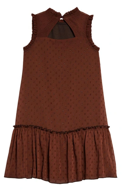 Shop Ava & Yelly Kids' Metallic Dot Shift Dress In Choco