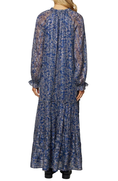 Shop Lost + Wander Wish Upon Paisley Print Split Neck Long Sleeve Maxi Dress In Navy Gold Paisley