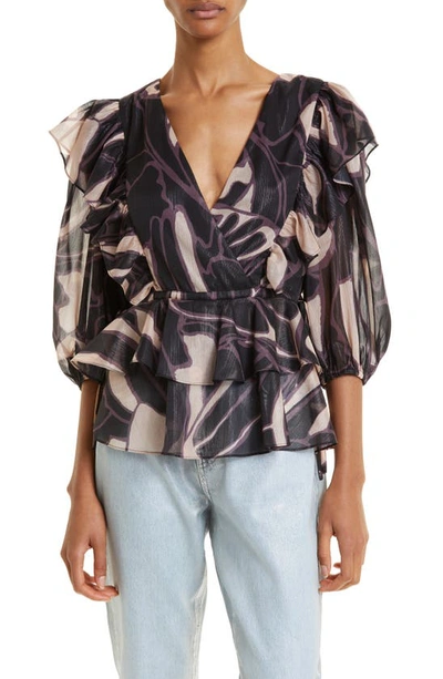 Shop Ted Baker Jamyna Metallic Abstract Floral Blouse In Black