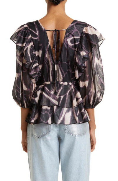 Shop Ted Baker Jamyna Metallic Abstract Floral Blouse In Black