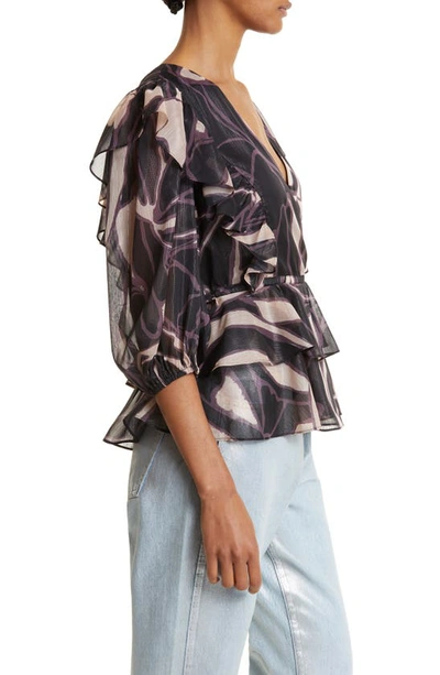 Shop Ted Baker Jamyna Metallic Abstract Floral Blouse In Black