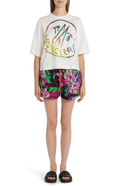 Shop Moncler Floral Cotton Poplin Shorts In Pink Floral