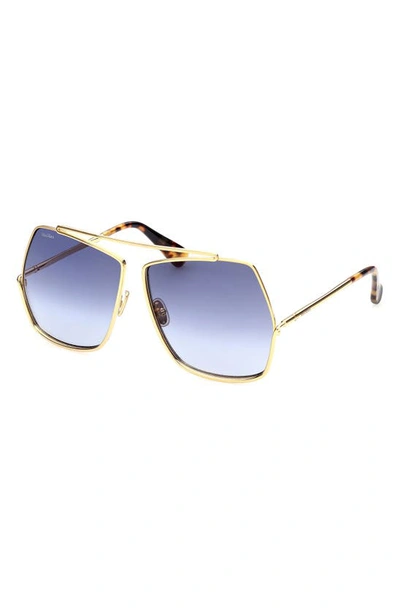 Shop Max Mara 64mm Gradient Geometric Sunglasses In Shiny Gold / Gradient Blue