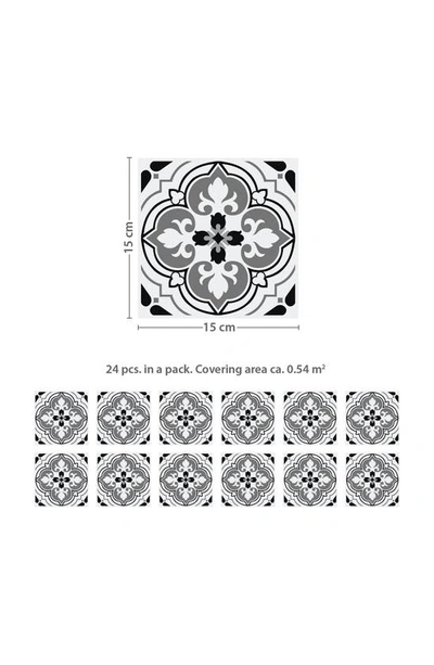 Shop Walplus Seamless Antique Floral 72-piece Tile Sticker Set In Black/ Grey