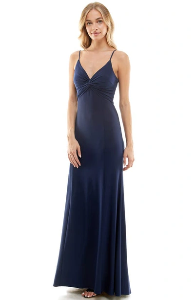 Shop Jump Apparel V-neck Twist Front Jersey Gown In Navy