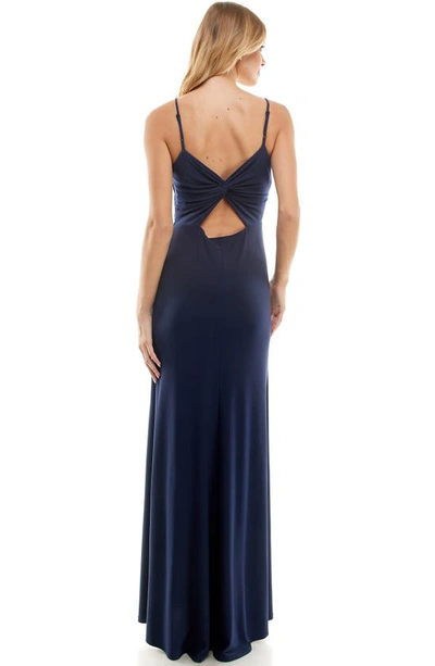 Shop Jump Apparel V-neck Twist Front Jersey Gown In Navy