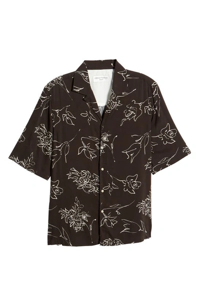 Shop Officine Generale Eren Floral Print Button-up Shirt In Black/ Ecru