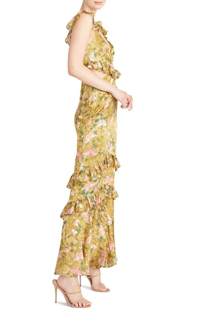 Shop Amur Magnolia Cutout Silk Maxi Dress In Gold Butterfly Garden