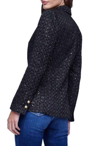 Shop L Agence Chamberlain Sequin Tweed Blazer In Black Multi