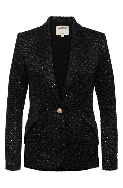 Shop L Agence Chamberlain Sequin Tweed Blazer In Black Multi