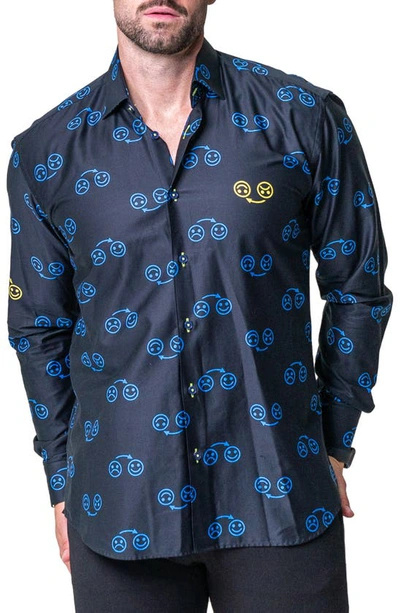 Shop Maceoo Fibonacci Regular Fit Mood Cotton Button-up Shirt In Black