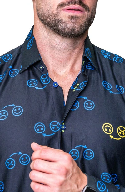 Shop Maceoo Fibonacci Regular Fit Mood Cotton Button-up Shirt In Black