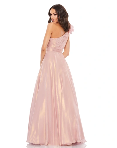 Shop Mac Duggal Iridescent One Shoulder Rosette Ball Gown In Rose/gold