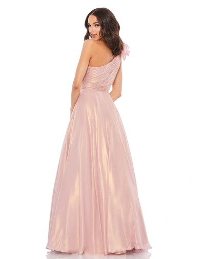 Mac Duggal Rosette One-shoulder Iridescent Ball Gown In Rose/gold