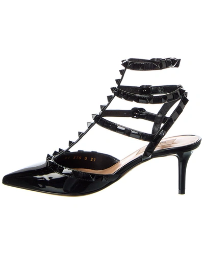 Shop Valentino Rockstud Caged 65 Patent Ankle Strap Pump In Black