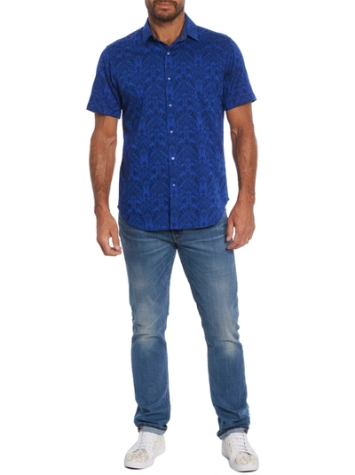Robert Graham Highland Short Sleeve Button Down Shirt Big In Navy