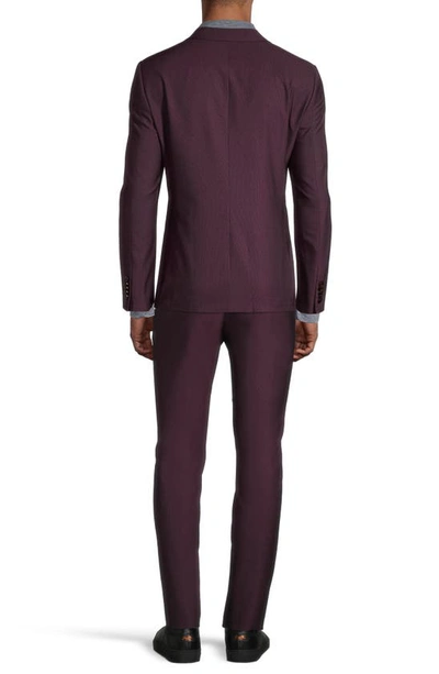 Soul Of London Solid Two Button Notch Lapel Slim Fit Suit In Burgundy