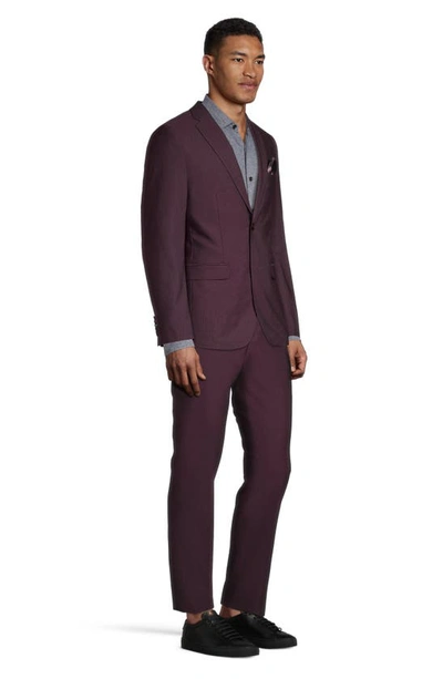 Soul Of London Solid Two Button Notch Lapel Slim Fit Suit In Burgundy