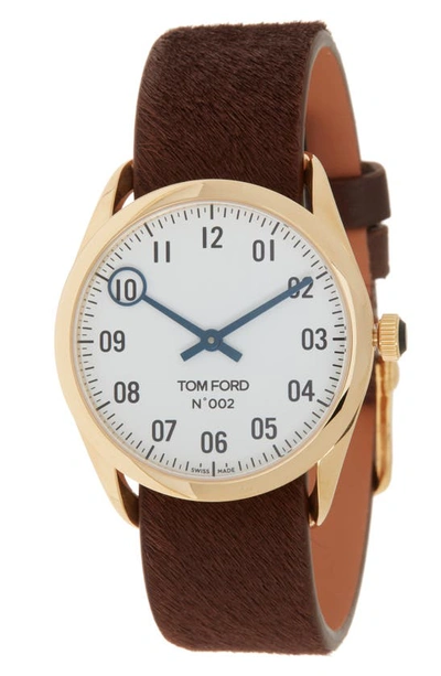 Shop Tom Ford 18k Gold Suede Band Watch, 34mm